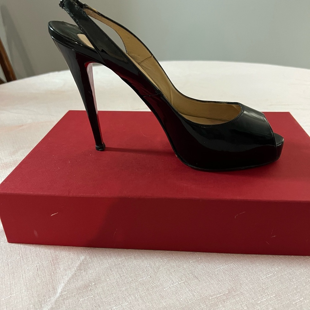 Christian Louboutin Glossy Black Peep-Toe Heels - Picture 10 of 11